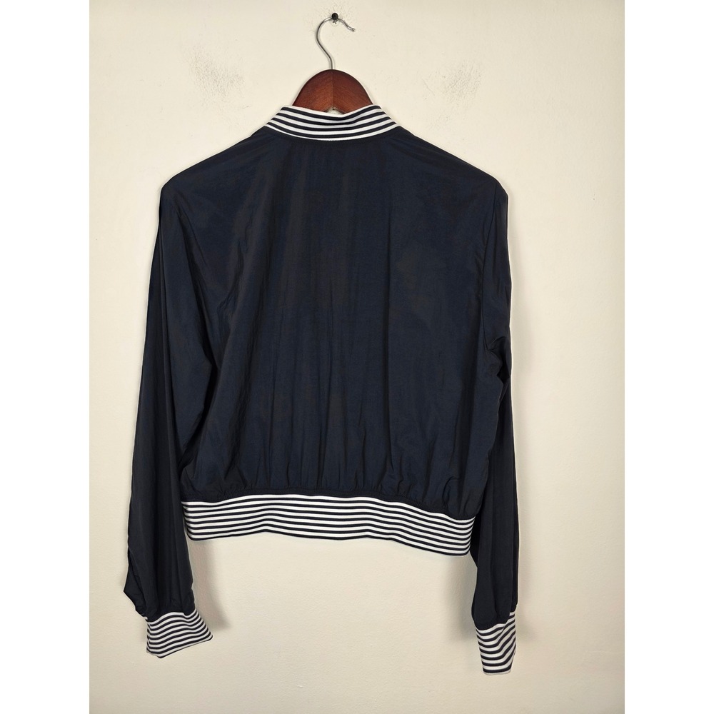 Daily Practice Navy Nylon Cropped Windbreaker Jacket Stripe Collar Womens M - Picture 2 of 7